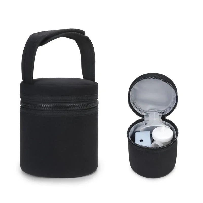 Black travel case with a smaller black case inside on a white background