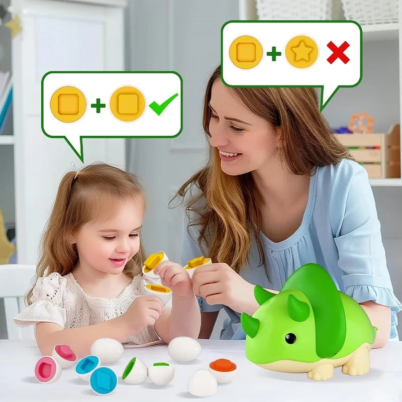 Woman and child playing with educational toys in a classroom setting