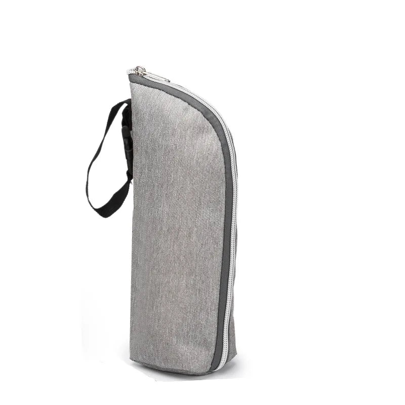 Gray shoe bag with a strap on a white background
