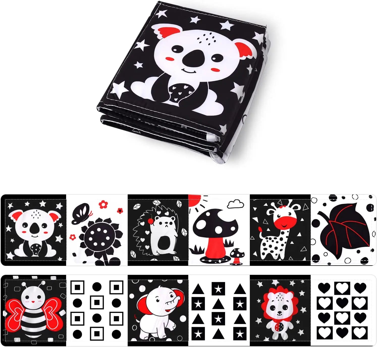 Set of children's flashcards with cartoon bear designs on a white background
