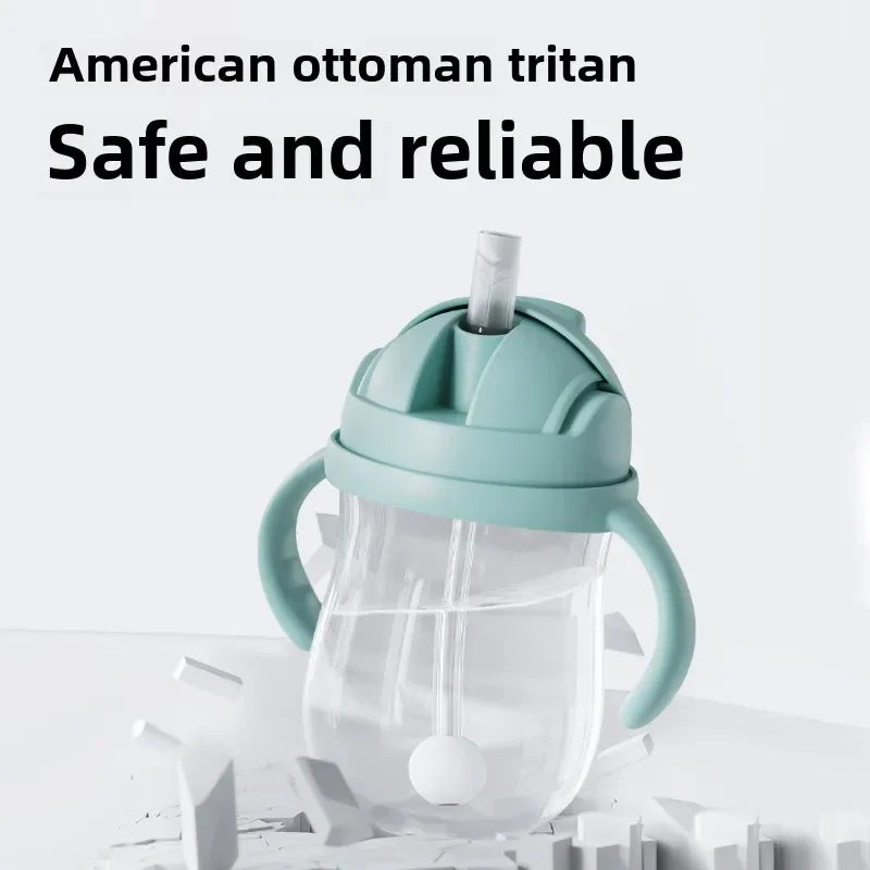 300ML Nestacular children's drinking water bottle in tritan with straw and handle, safe for outdoor use.