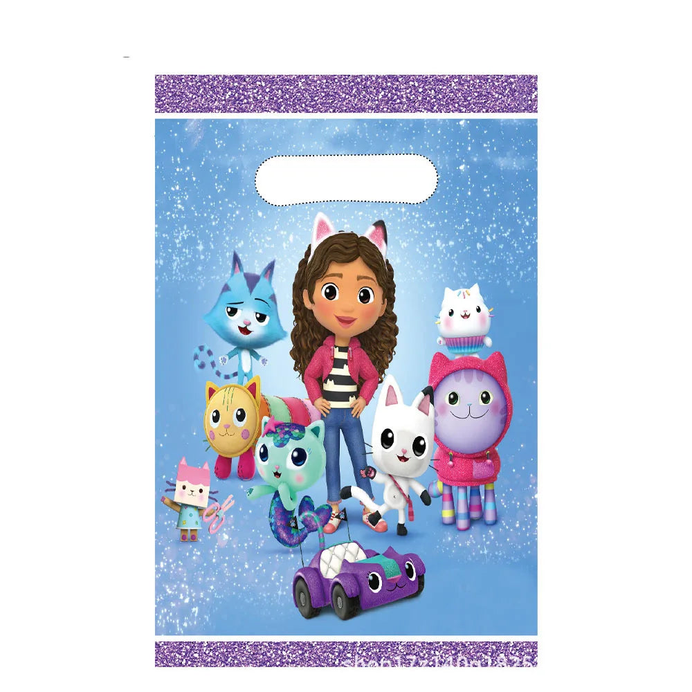 Packaging with cartoon characters and a purple border on a white background