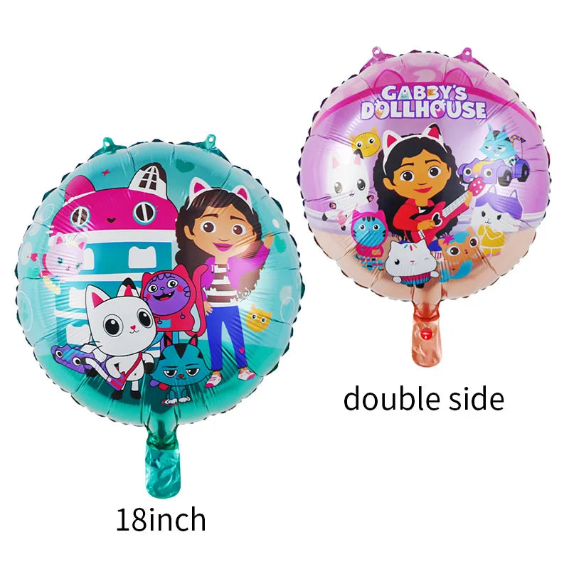 Two 18-inch balloons featuring characters from Gabby's Dollhouse on a white background.