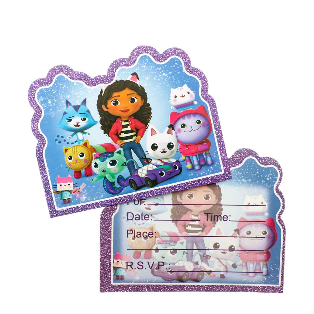 Invitation card with animated characters on a blue background