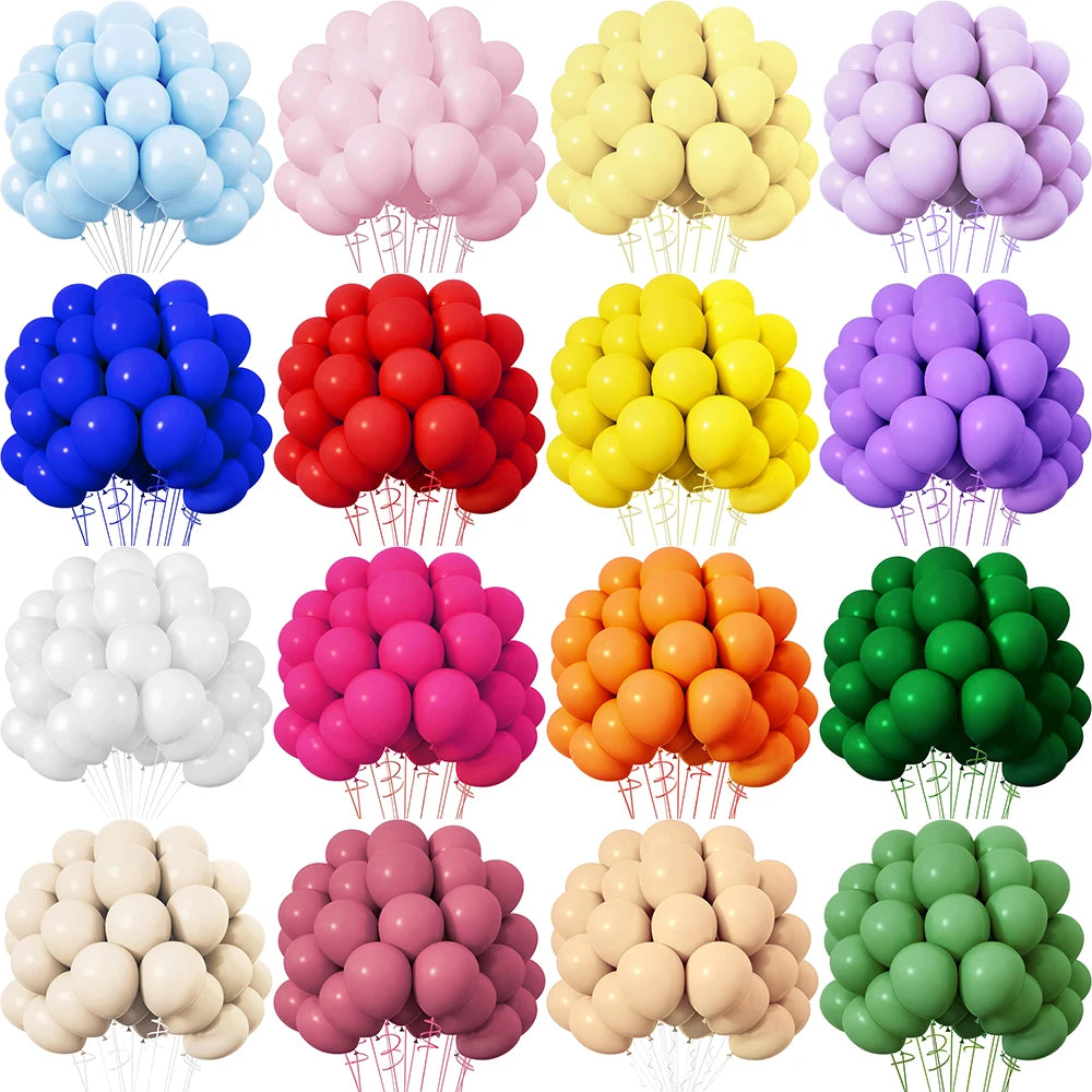 Collection of balloons in various colors arranged in a grid.