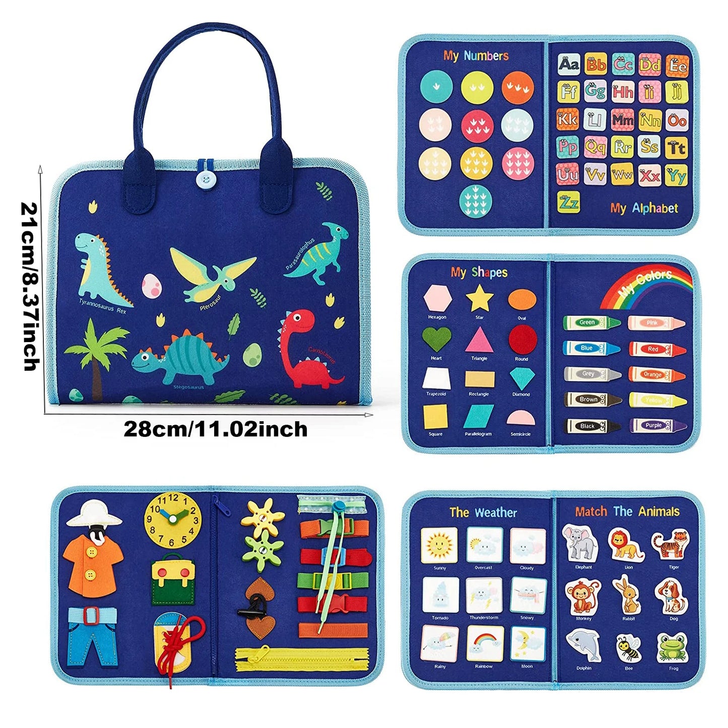 Set of educational children's books with colorful illustrations on a blue background