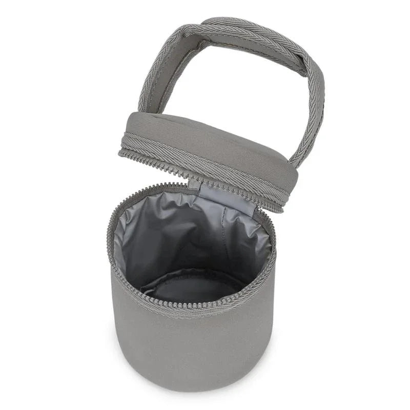 Gray pouch with a handle on a white background