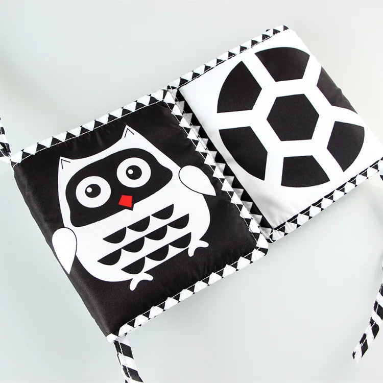 Two fabric pouches with owl and geometric patterns on a light gray background