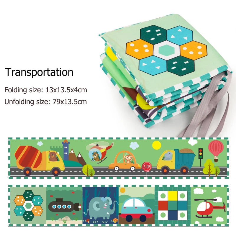 Children's play mat with transportation-themed design on a white background