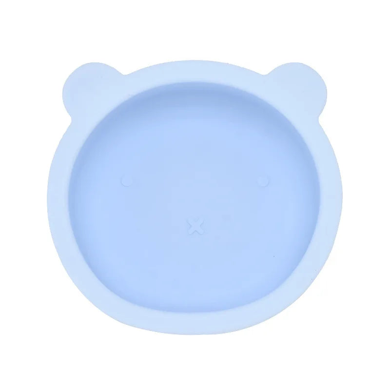Light blue silicone bowl with bear ears on a white background