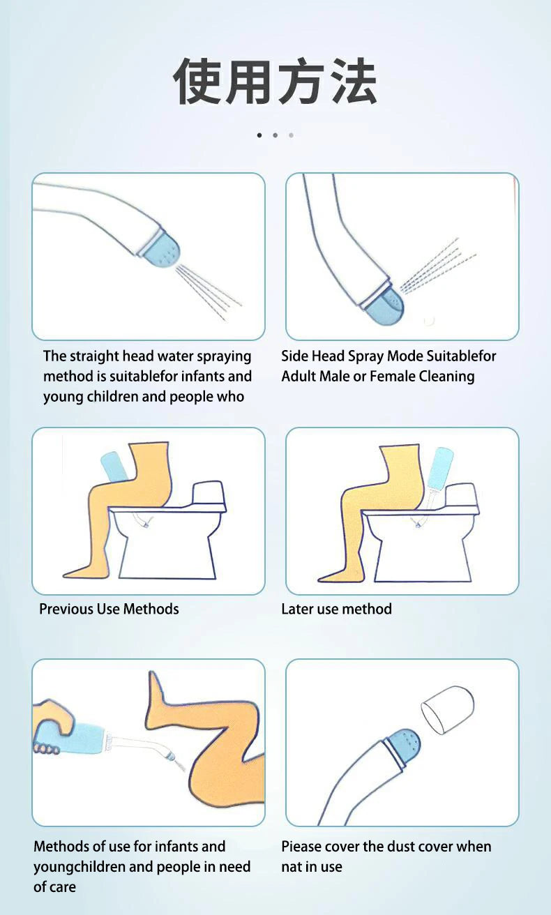 Instructions for using a bidet with illustrations and text on a light blue background