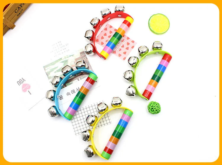 Colorful children's rattles on a white background