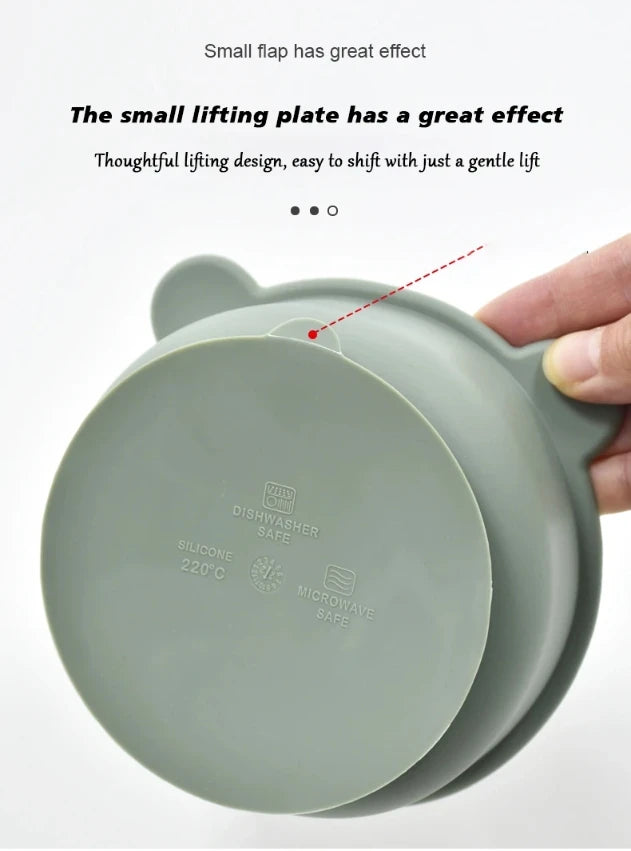 Green silicone lid with text on a white background