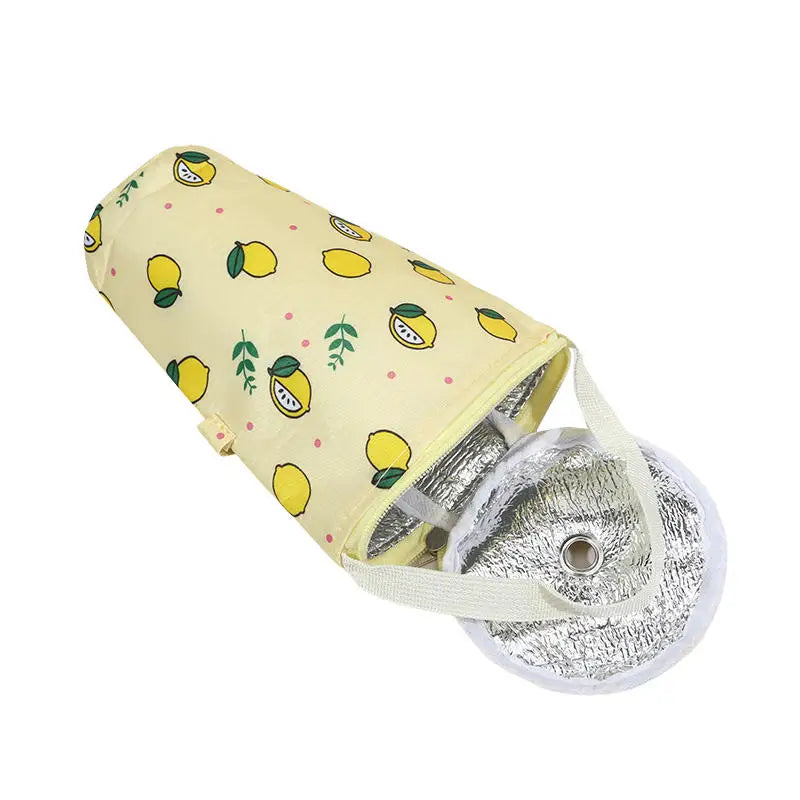 Cleaning tool with a yellow case featuring lemon patterns on a white background