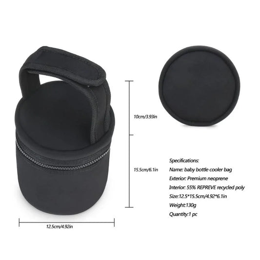 Insulated portable baby bottle warmer bag in deep blue, made from premium neoprene with handle.