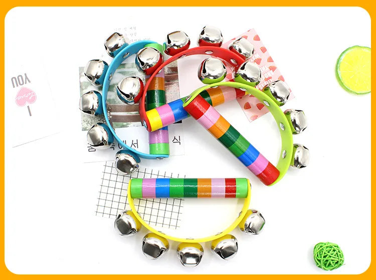 Colorful handbell with a colorful handle on a white background