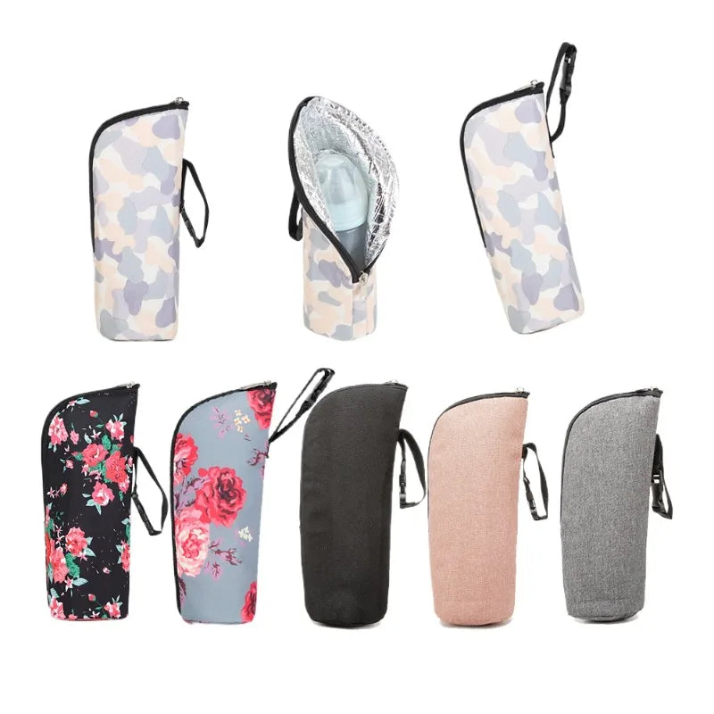 Portable infant milk bottle bag in various solid colors, insulated design, ideal for newborn feeding accessories by Nestacul