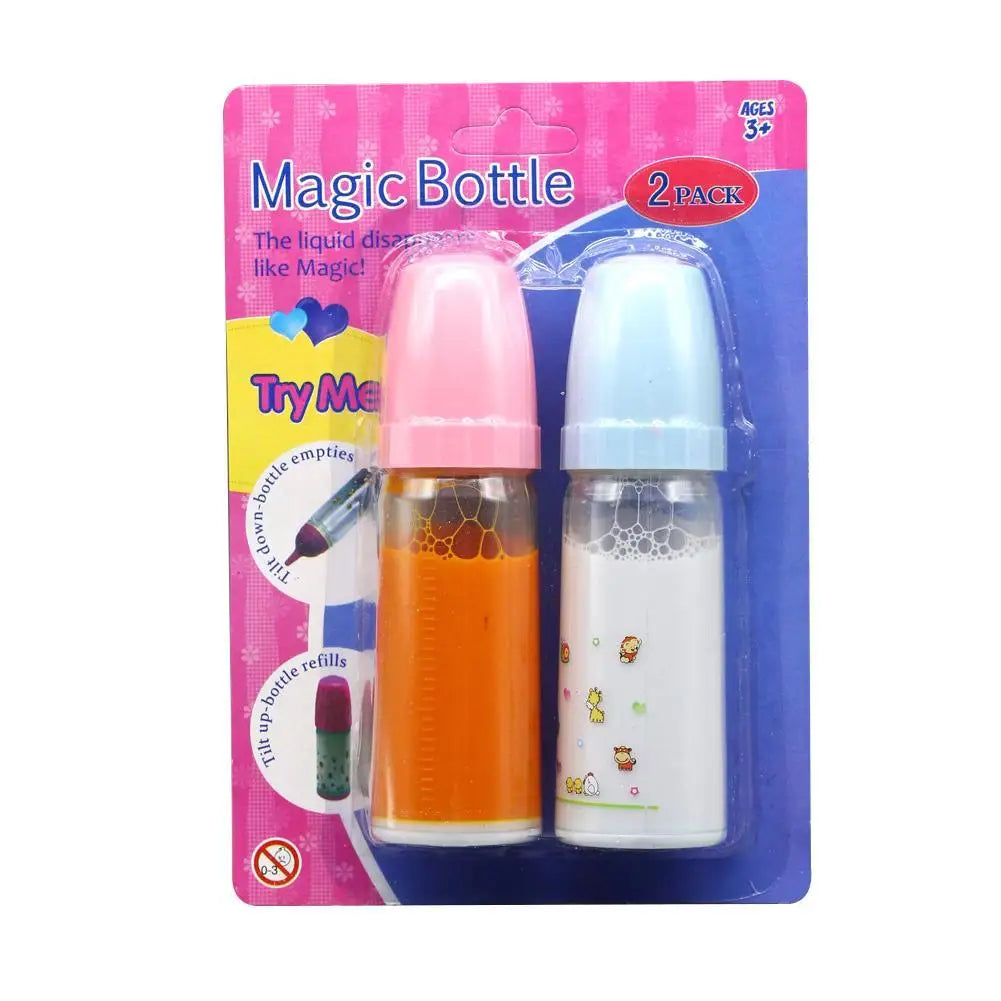 Two magic bottles in packaging with colorful design and text.