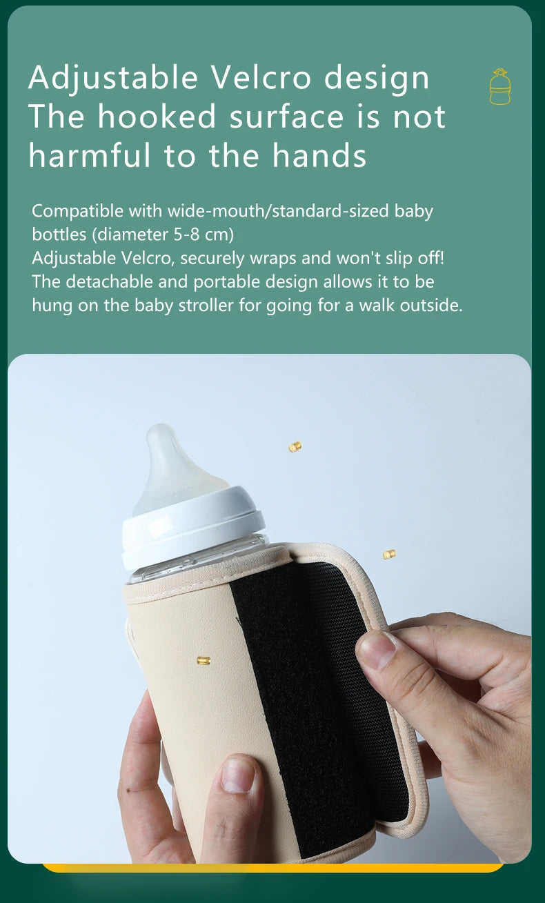 Baby bottle holder with text on a green background