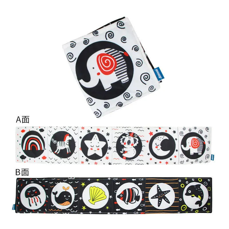 Two different views of a pouch with animal illustrations on a white background