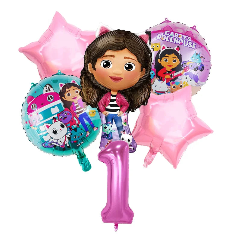 Set of balloons featuring a character from 'Gabby's Dollhouse' on a white background