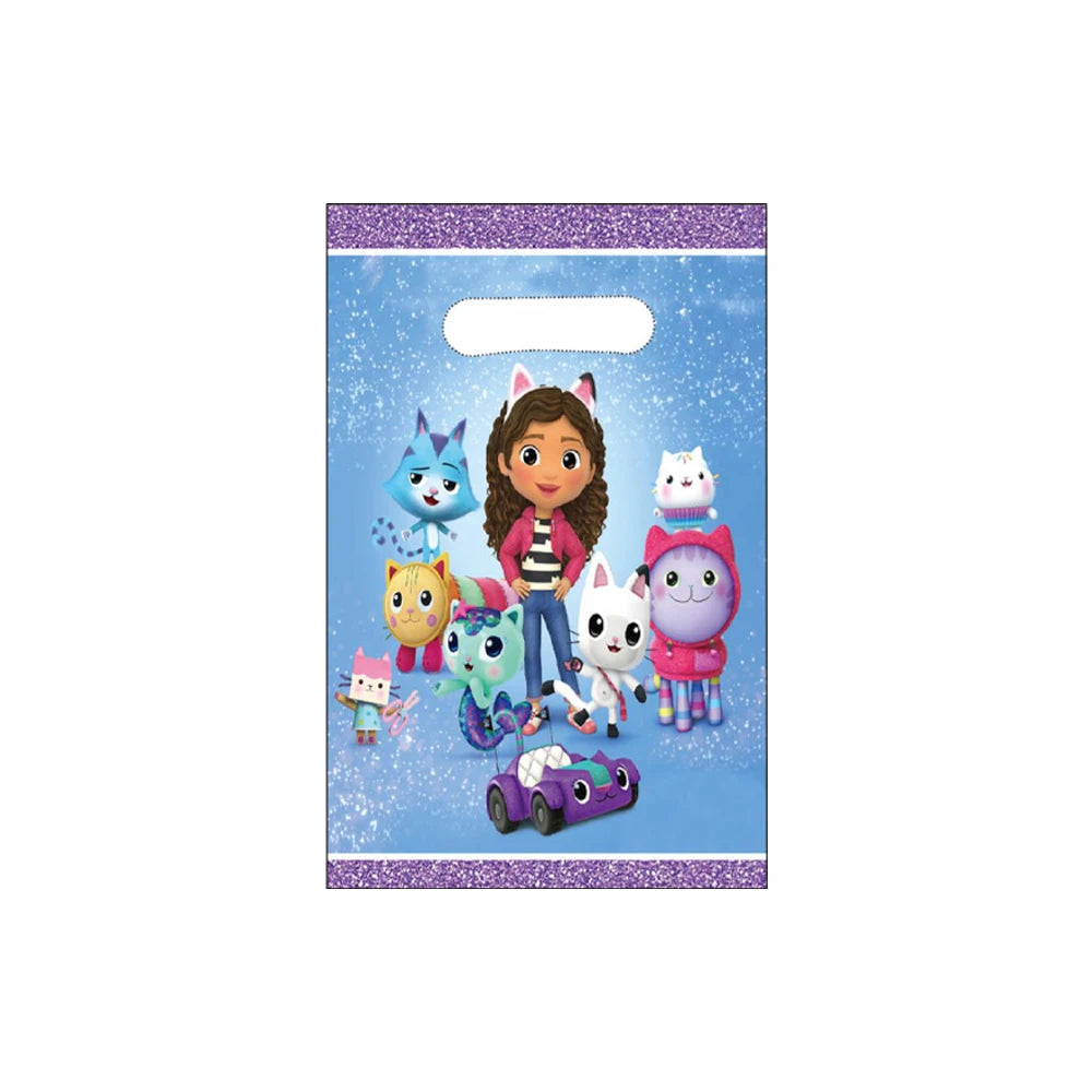 Party favor bag with cartoon characters on a blue background