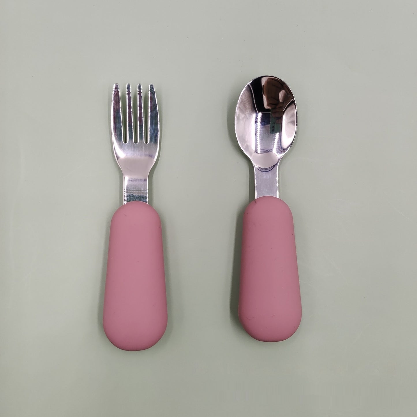 LittleBite Stainless Steel Spoon and Fork Baby Eating Set – Short Handle Training Tableware with Silicone Grip | Essential Utensils for Toddlers Learning to Self-Feed