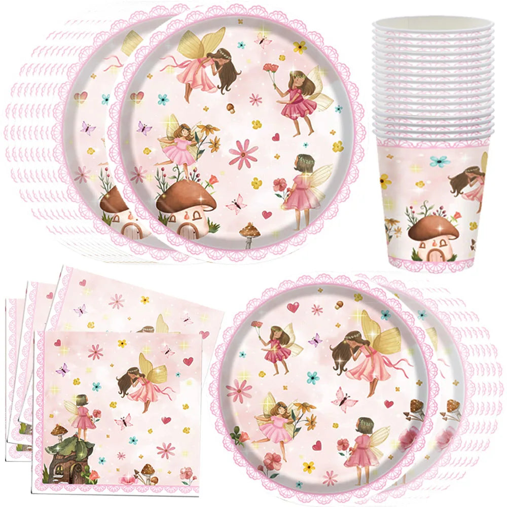 Whimsical Pink Butterfly Fairy Disposable Tableware Set – Perfect for Girls' Birthday Parties, Weddings, and Baby Showers!
