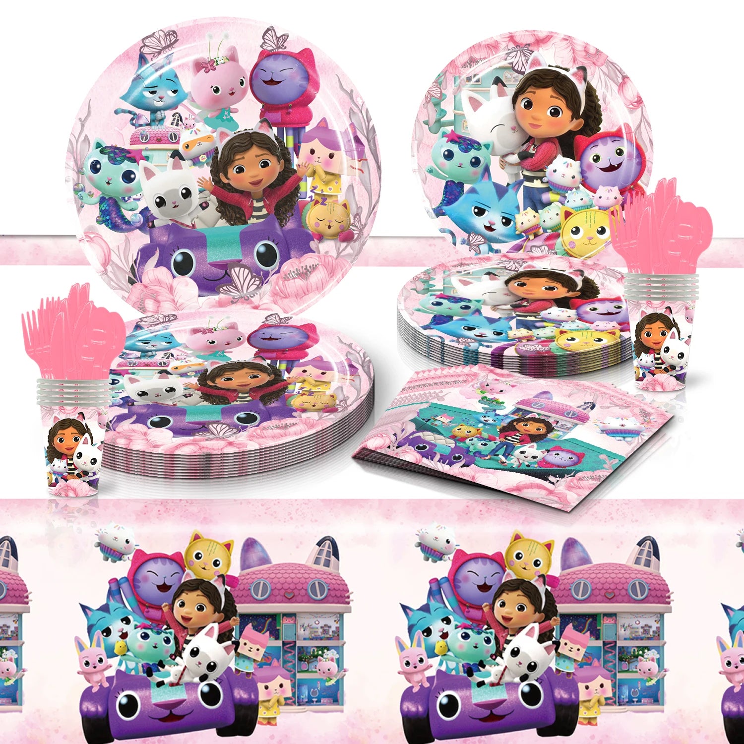 Charming Pink Gabby Dollhouse Birthday Party Supplies - Disposable Tableware, Cups, Plates, Balloons & Banners for Girls Baby Showers!
