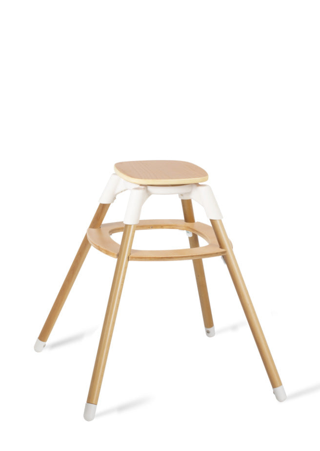 Wooden stool with a white base on a white background