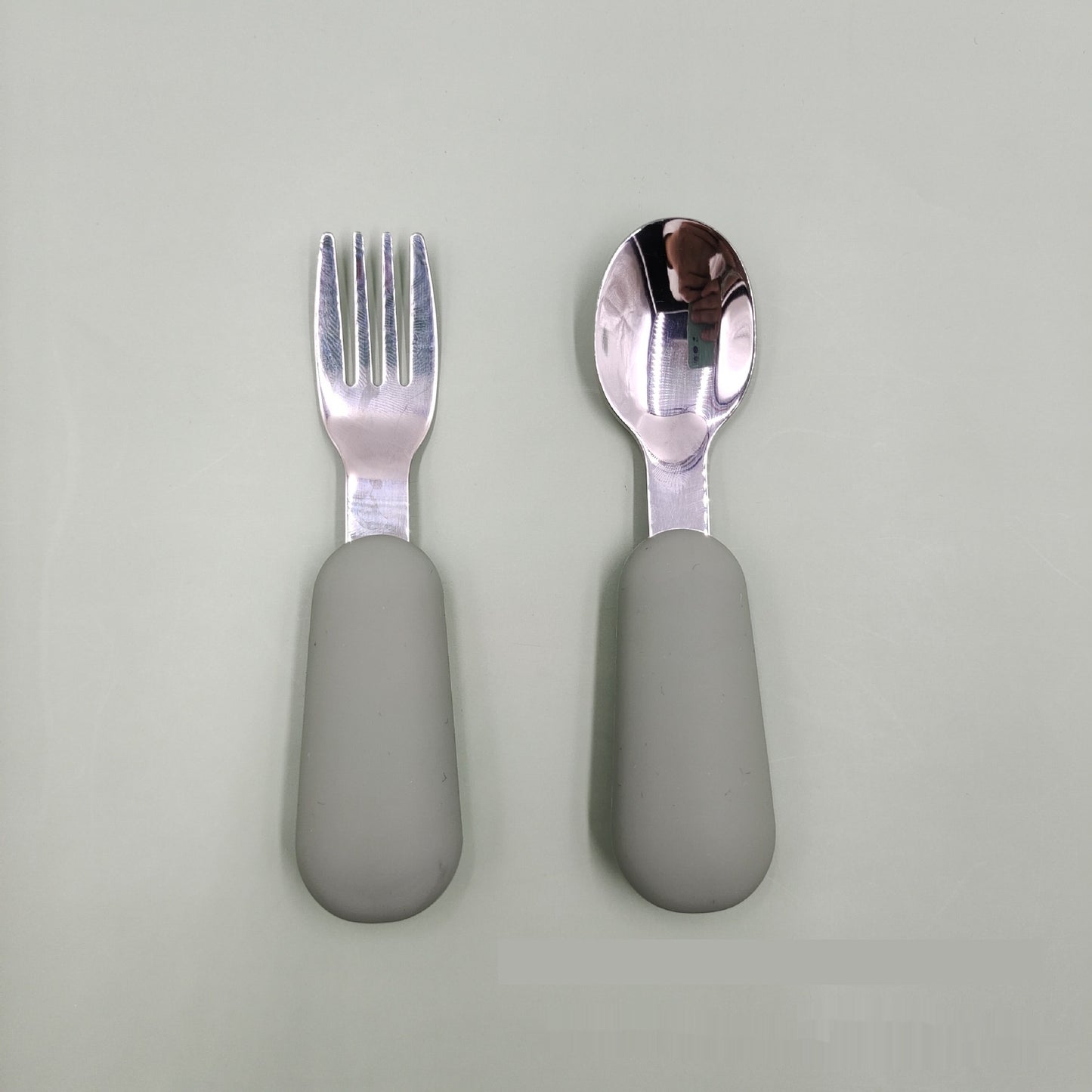 LittleBite Stainless Steel Spoon and Fork Baby Eating Set – Short Handle Training Tableware with Silicone Grip | Essential Utensils for Toddlers Learning to Self-Feed