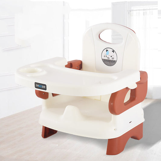 Children's step stool with white seat and brown base on a light background