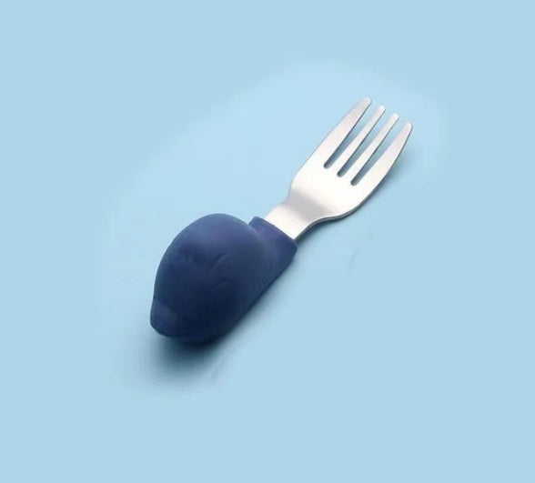 Fork with a blue handle on a light blue background