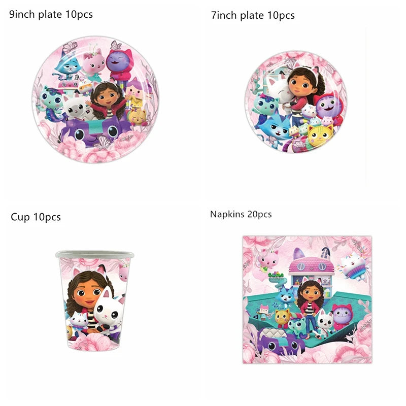 Charming Pink Gabby Dollhouse Birthday Party Supplies - Disposable Tableware, Cups, Plates, Balloons & Banners for Girls Baby Showers!
