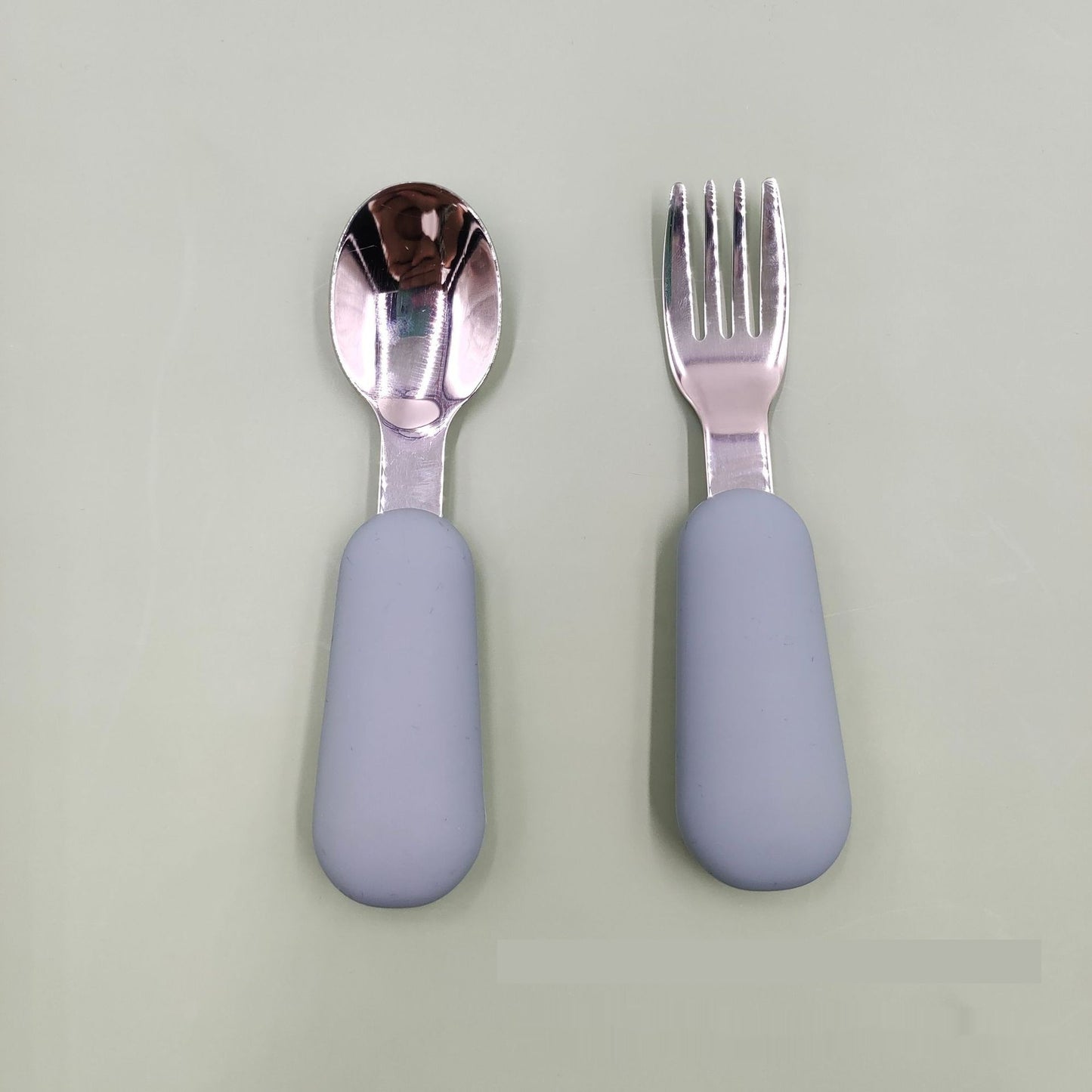 LittleBite Stainless Steel Spoon and Fork Baby Eating Set – Short Handle Training Tableware with Silicone Grip | Essential Utensils for Toddlers Learning to Self-Feed