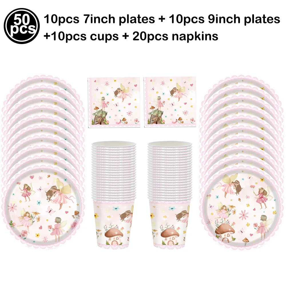 Whimsical Pink Butterfly Fairy Disposable Tableware Set – Perfect for Girls' Birthday Parties, Weddings, and Baby Showers!