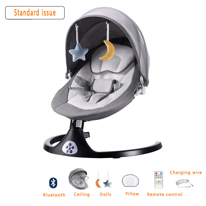 Baby swing with various attachments on a white background