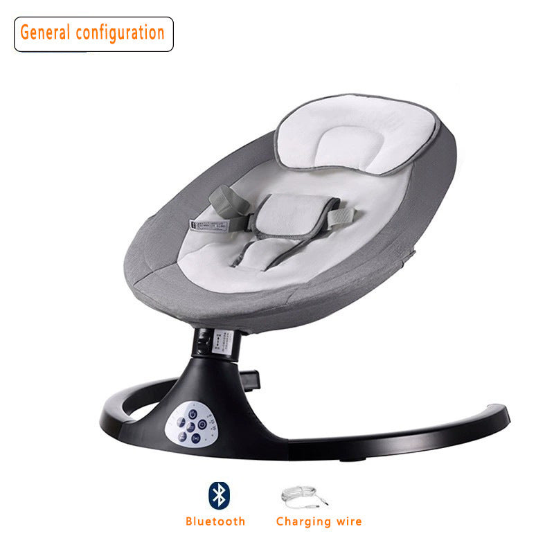 Baby bouncer with Bluetooth and charging wire icons on a white background