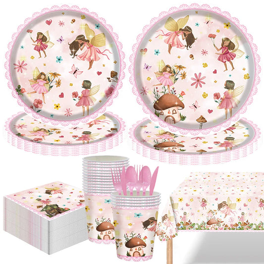 Whimsical Pink Butterfly Fairy Disposable Tableware Set – Perfect for Girls' Birthday Parties, Weddings, and Baby Showers!