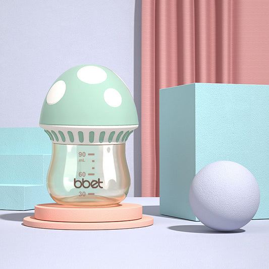 Baby bottle with a unique design on a light blue background