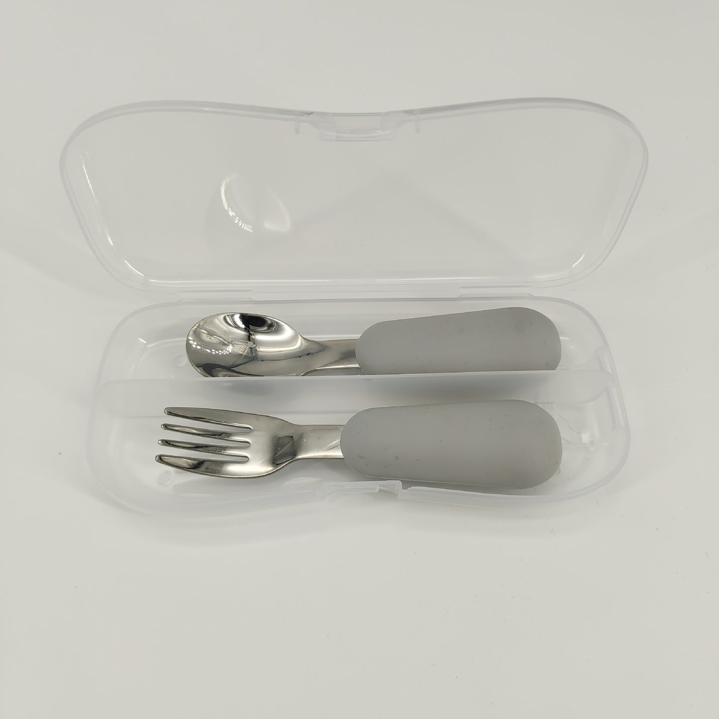 LittleBite Stainless Steel Spoon and Fork Baby Eating Set – Short Handle Training Tableware with Silicone Grip | Essential Utensils for Toddlers Learning to Self-Feed