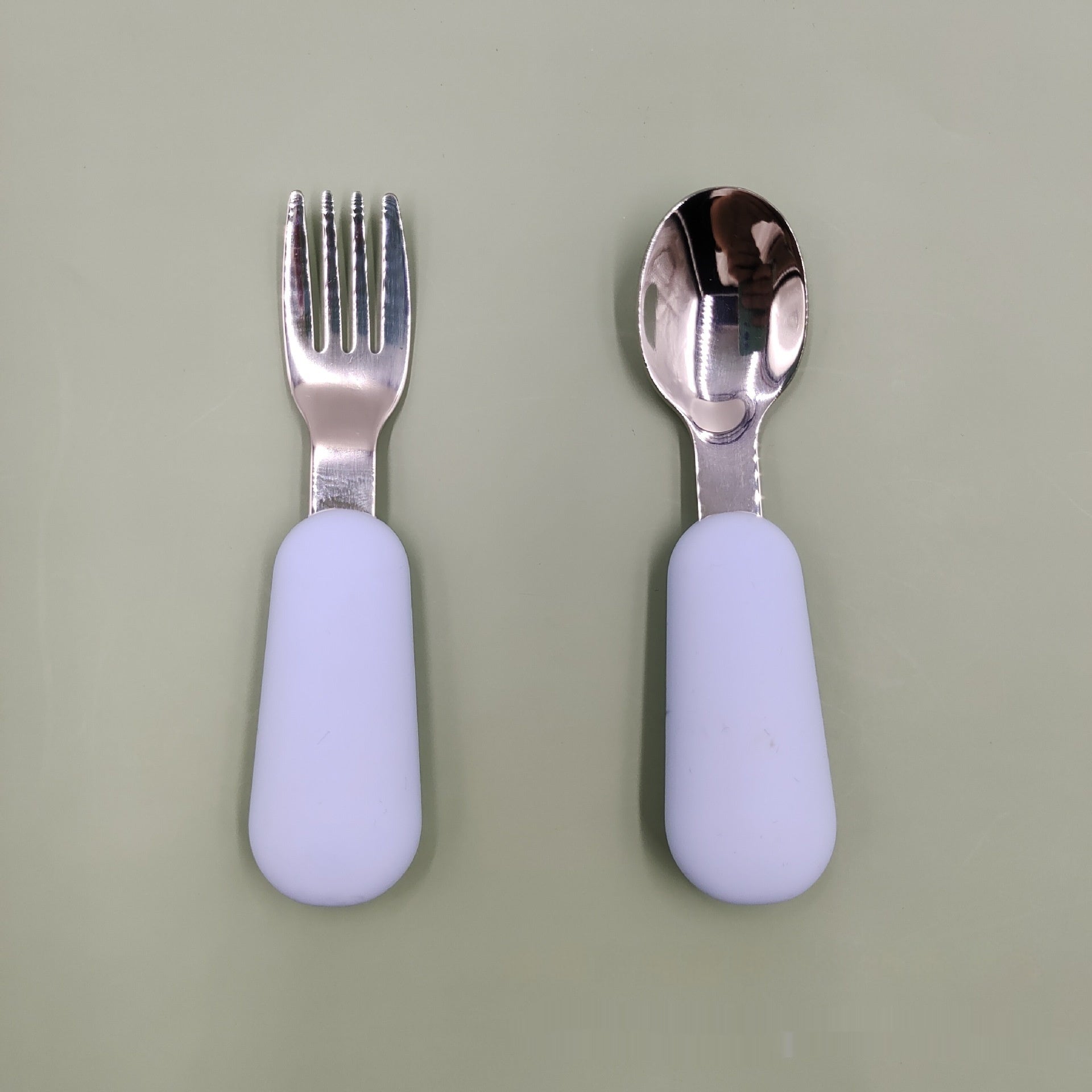 LittleBite Stainless Steel Spoon and Fork Baby Eating Set – Short Handle Training Tableware with Silicone Grip | Essential Utensils for Toddlers Learning to Self-Feed
